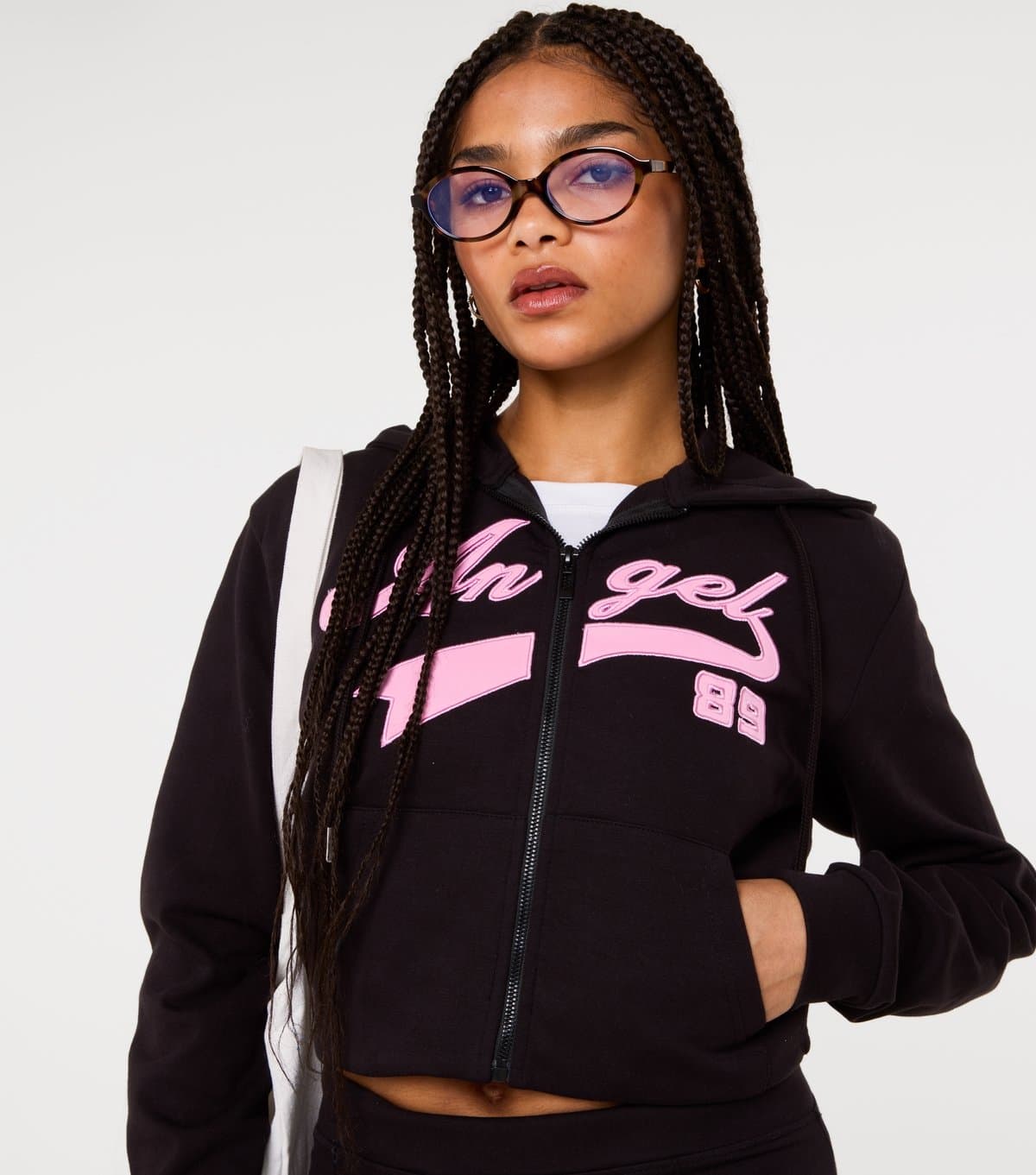 Pink Vanilla Women's Black Angel 89 Embroidered Hoodie Pink Vanilla New Look