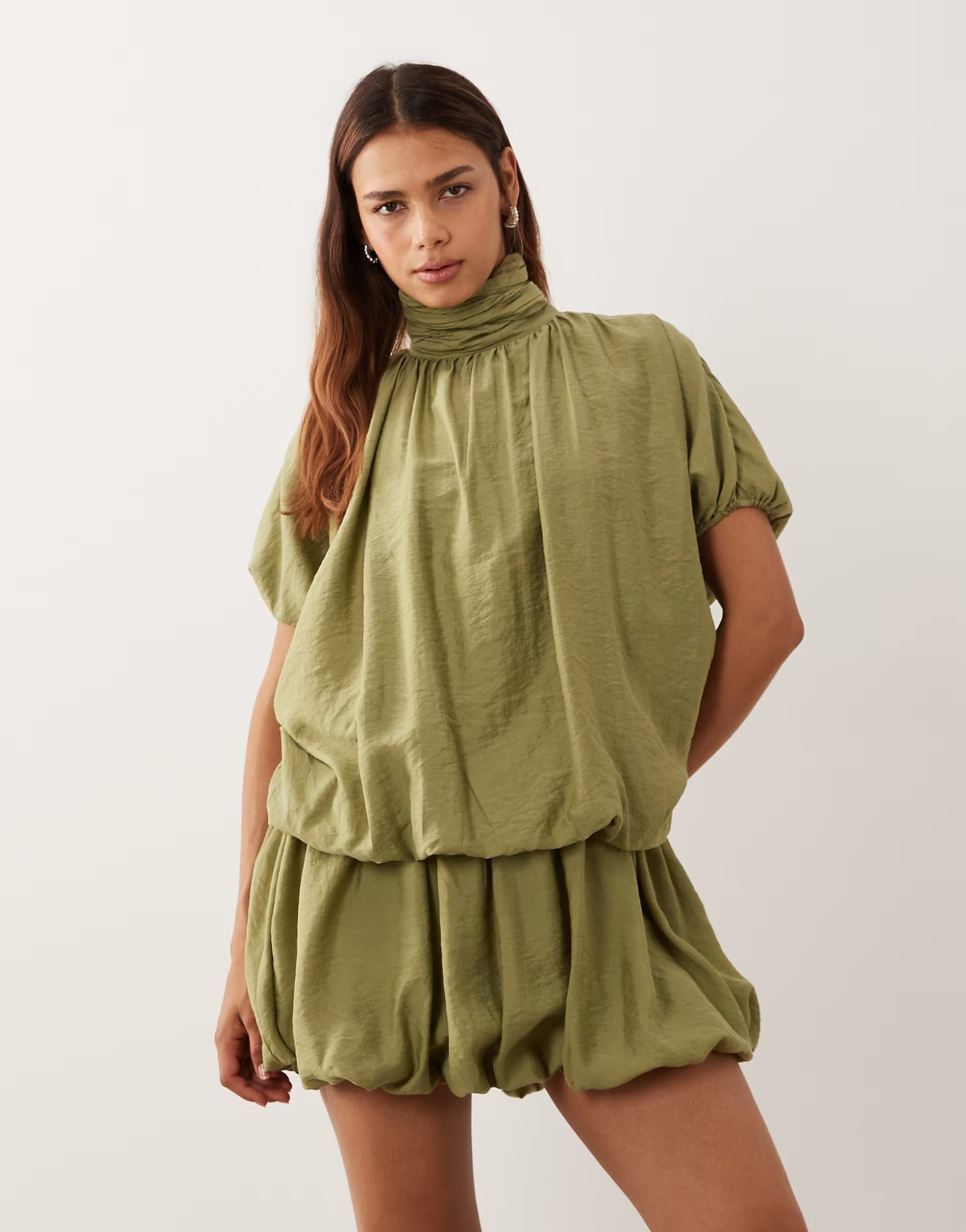 ASOS ASOS DESIGN high neck mini dress with bubble hem in sage