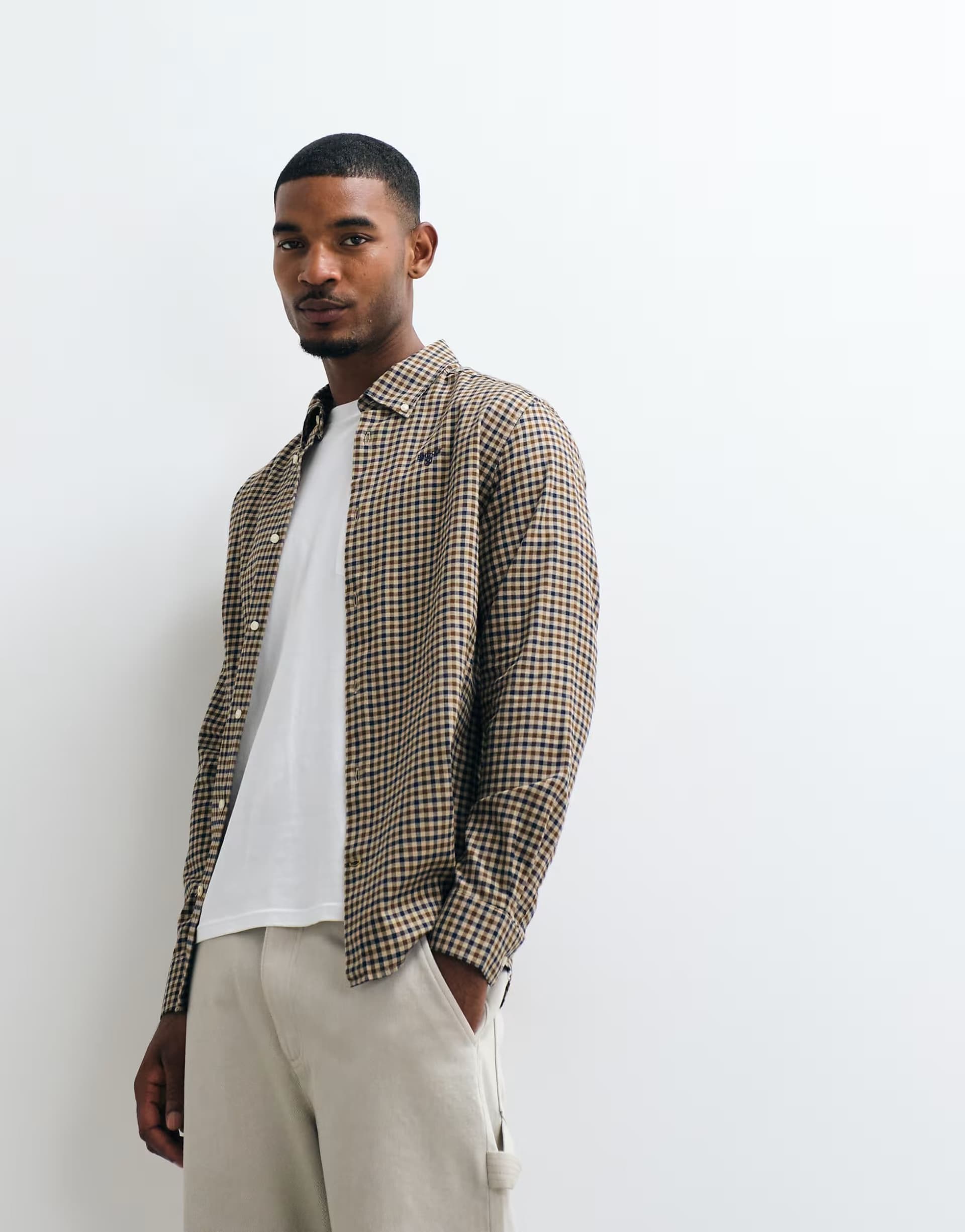 ASOS Barbour Finkle long sleeve tailored gingham check shirt in sand
