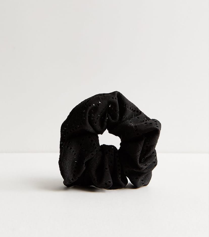 New Look Black Broderie Anglaise Oversized Scrunchie New Look - 1