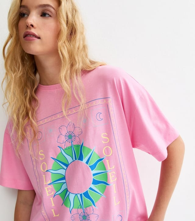 New Look Women's Bright Pink Soleil Mystic Print Oversized T-Shirt New Look - 2