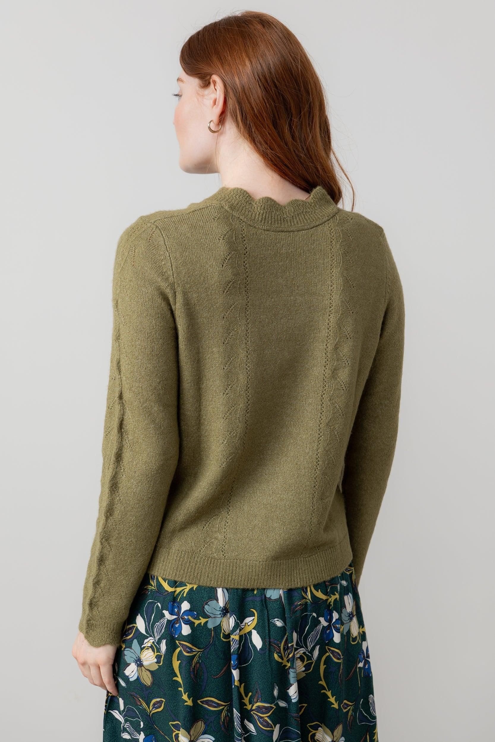 Lily & Me Lily & Me Women's Elise Tie Neck Blended yarn Pointelle Knit Jumper in Green - 4