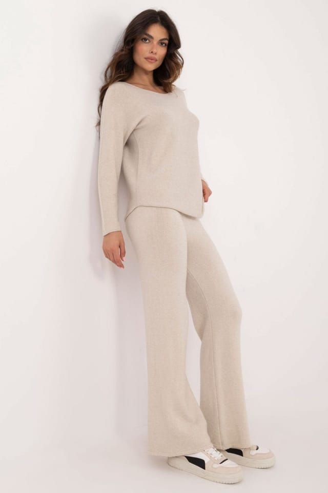 Love Lace Love Lace Women's Casual Viscose Sweater & Wide Leg Pants Set in Beige - 2