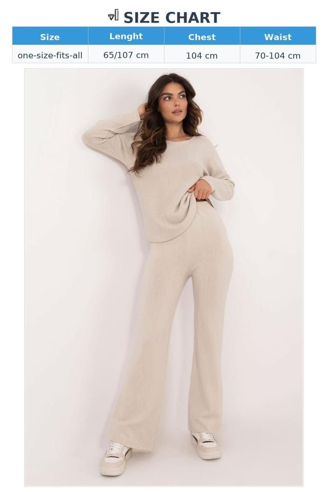 Love Lace Love Lace Women's Casual Viscose Sweater & Wide Leg Pants Set in Beige - 3
