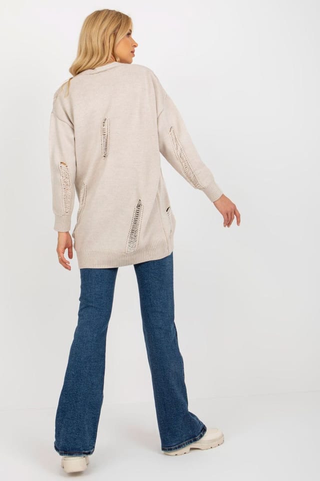 Love Lace Love Lace Women's Heart Neck Button Down Cardigan Sweater in Beige - 3
