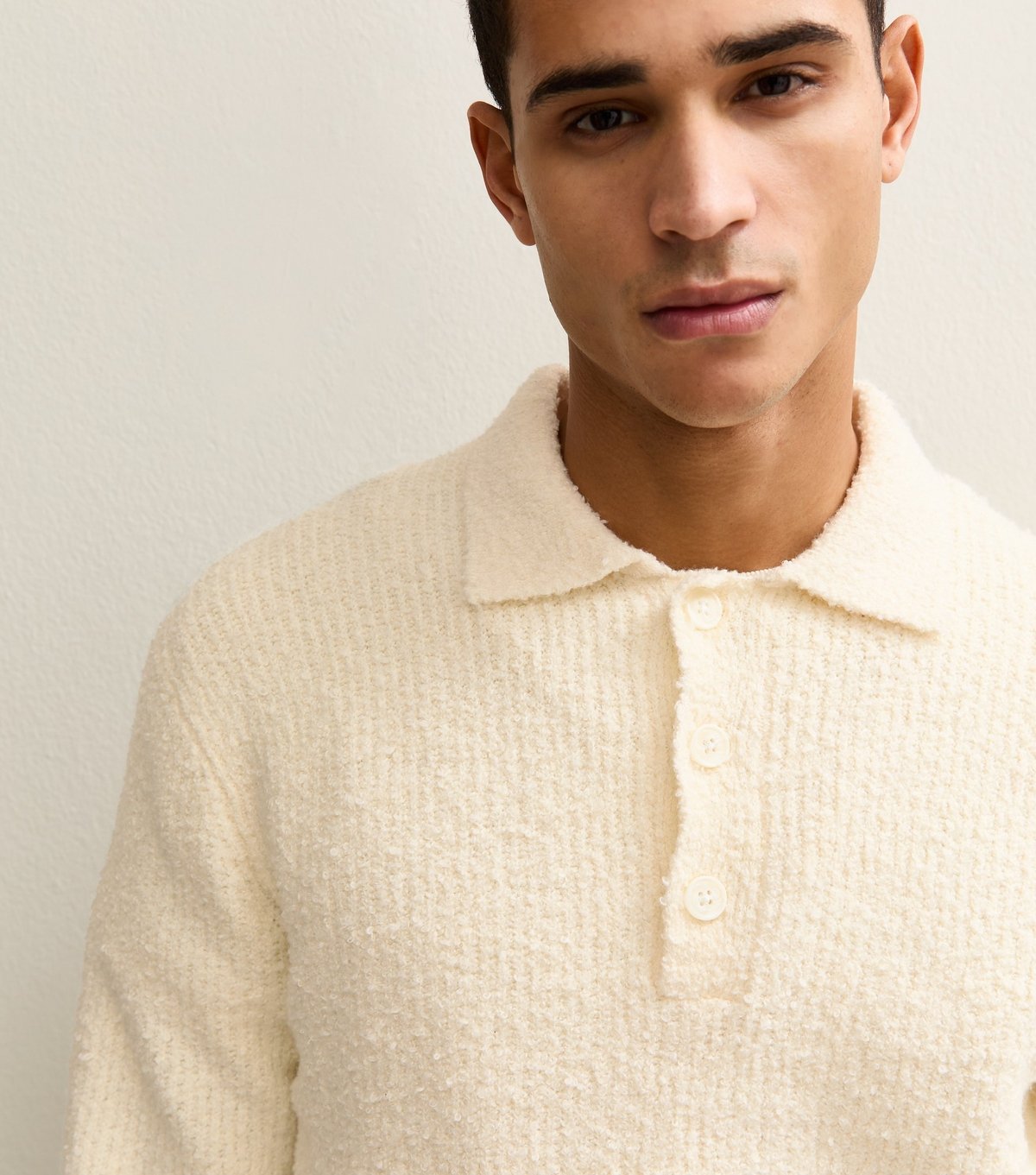 Only and Sons Men's Cream Regular Fluffy Knit Polo Shirt Only and Sons New Look - 2