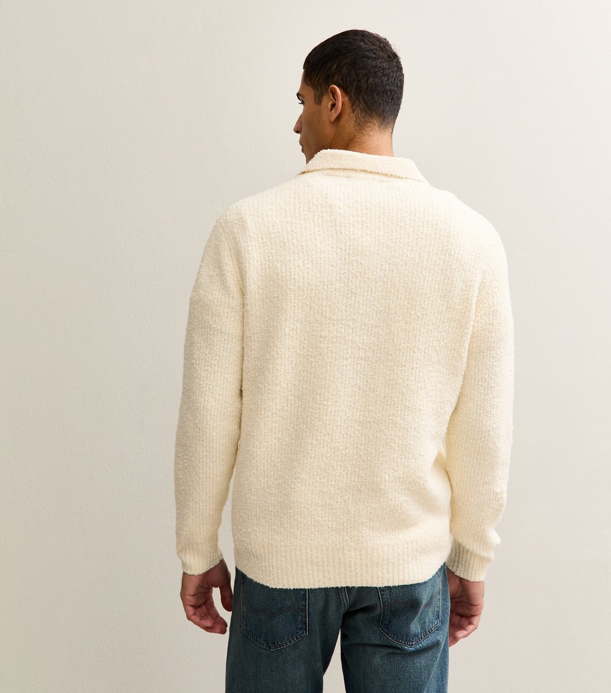 Only and Sons Men's Cream Regular Fluffy Knit Polo Shirt Only and Sons New Look - 4