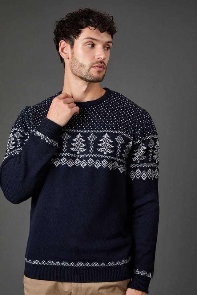 Maine Maine Men's Navy Knitted Christmas Jumper - 2