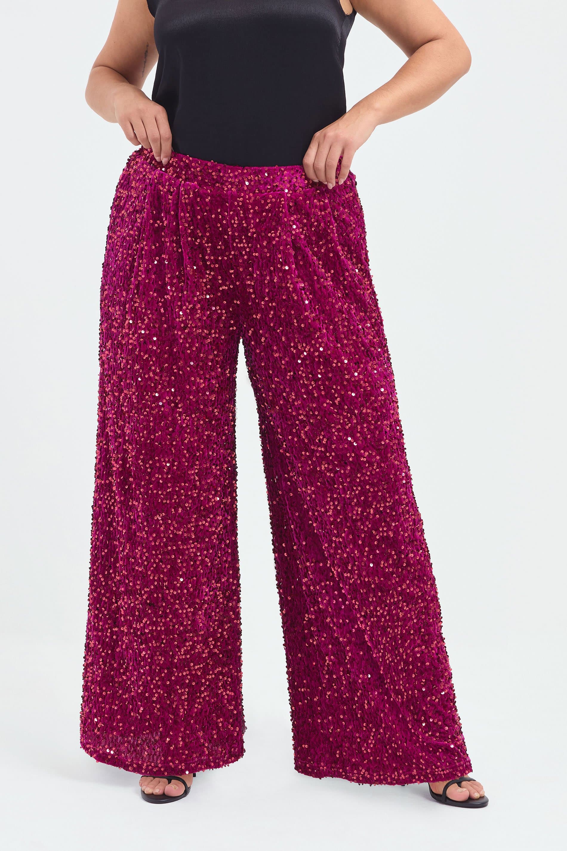 Limited Collection Plus Size Hot Pink Sequin Wide Leg Trousers