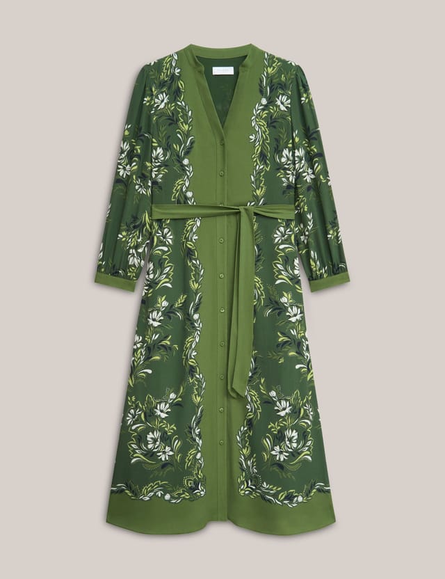 Hobbs London Hobbs London Women's Apolline Printed V-Neck Midi Shirt Dress in Dark Olive - 2