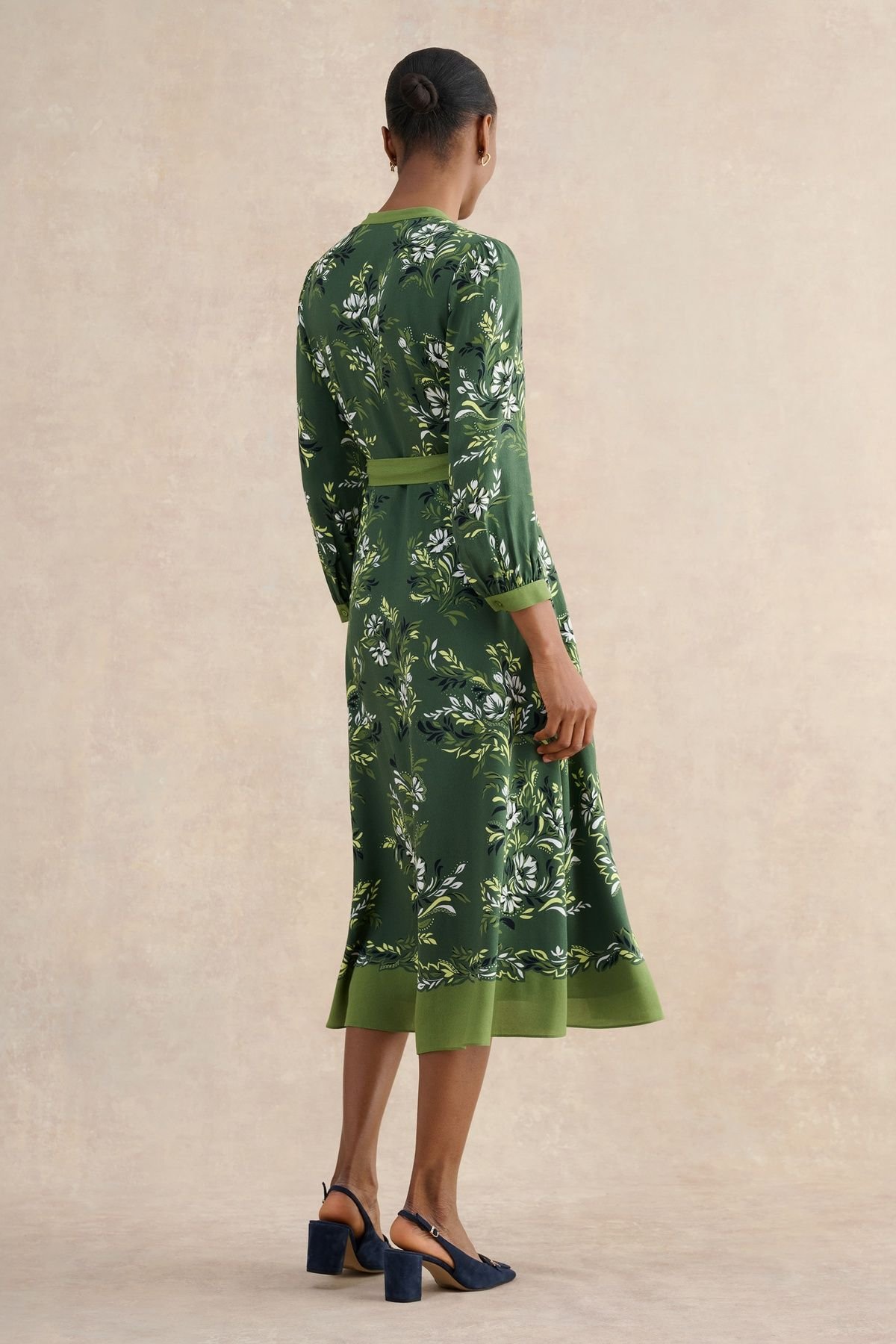 Hobbs London Hobbs London Women's Apolline Printed V-Neck Midi Shirt Dress in Dark Olive - 4