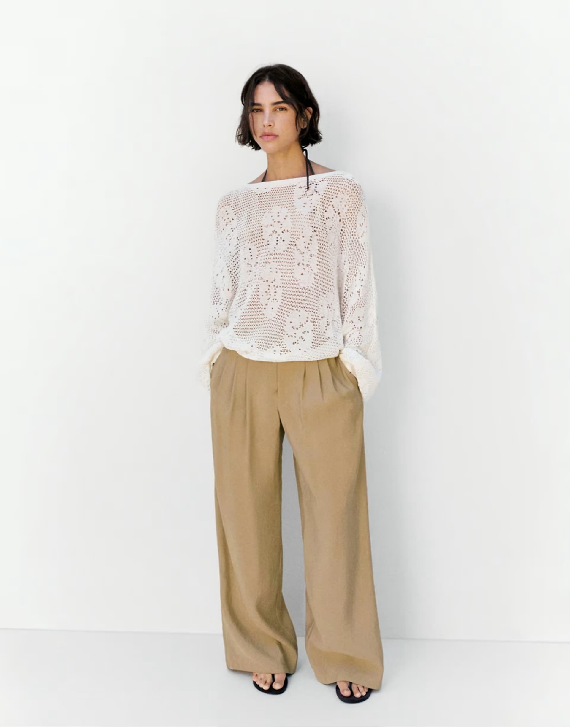 ASOS Pull&Bear Wide-leg darted trousers in light camel