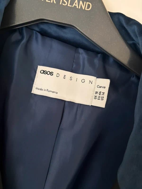 ASOS Blue Velvet Double Breasted Blazer - ASOS - Size 18