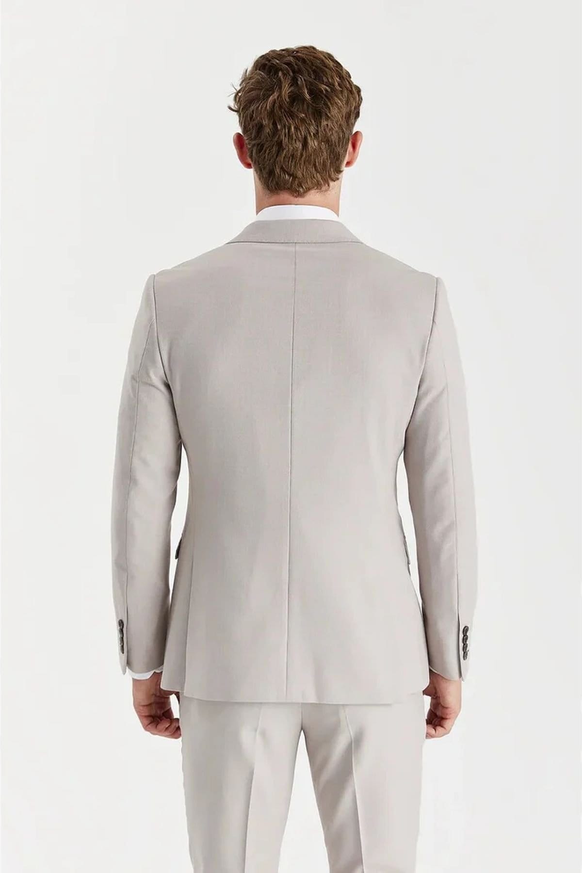 Paul Andrew Paul Andrew Men's 2 Piece Suit Double Breasted Birdseye Wedding in Stone - 4