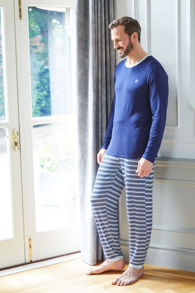 British Boxers British Boxers Men's "Skyline" Stripe Bamboo Pyjama Set in Blue - 2