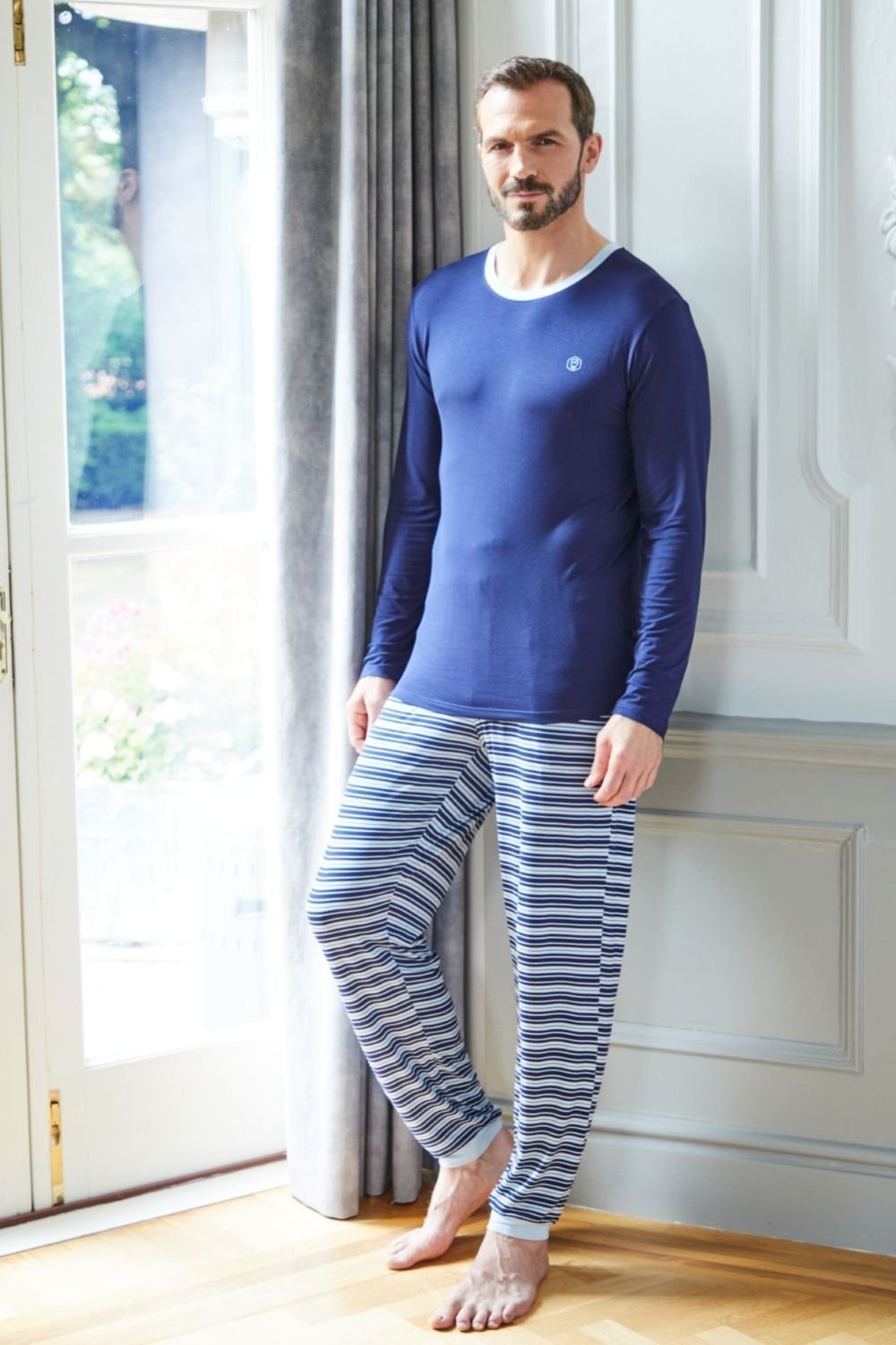 British Boxers British Boxers Men's "Skyline" Stripe Bamboo Pyjama Set in Blue - 3