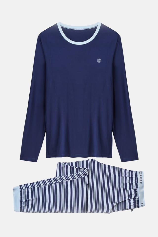 British Boxers British Boxers Men's "Skyline" Stripe Bamboo Pyjama Set in Blue - 3