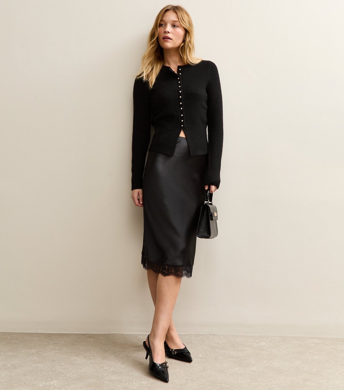 New Look Women's Black Satin Lace Trim Skirt New Look - 2