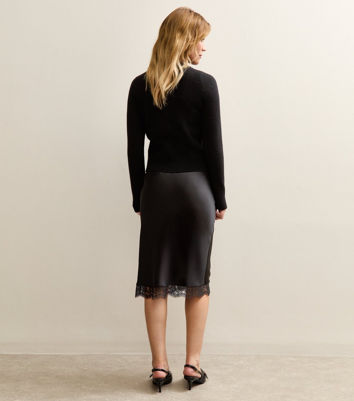 New Look Women's Black Satin Lace Trim Skirt New Look - 4