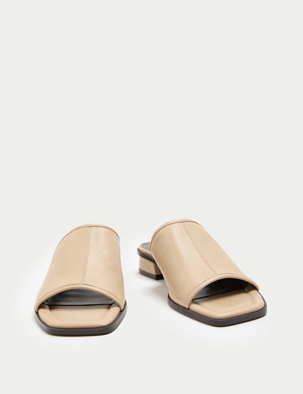 Marks & Spencer M&S Cream Leather Block Heel Peep Toe Mules