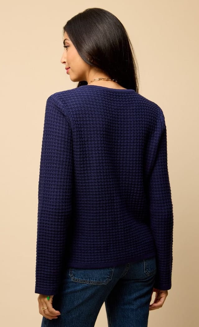 Little Mistress Little Mistress Women's Navy Knitted Bow Pocket Detail Cardigan - 2