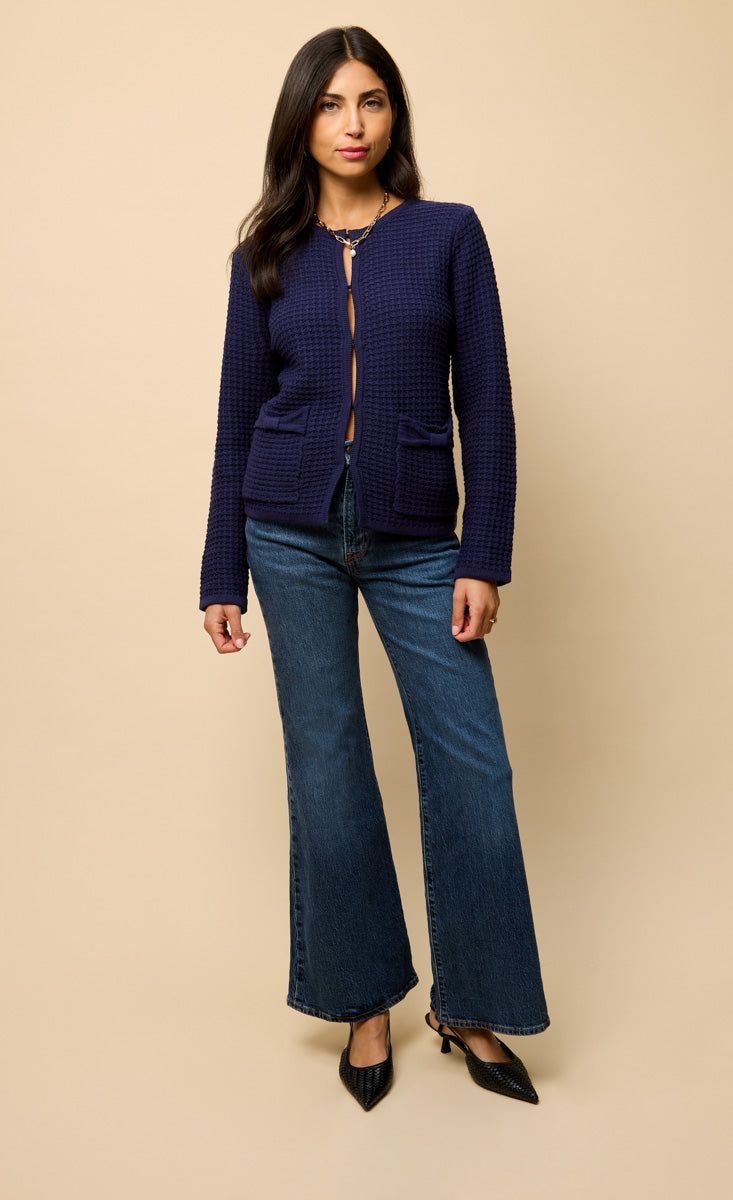 Little Mistress Little Mistress Women's Navy Knitted Bow Pocket Detail Cardigan - 3