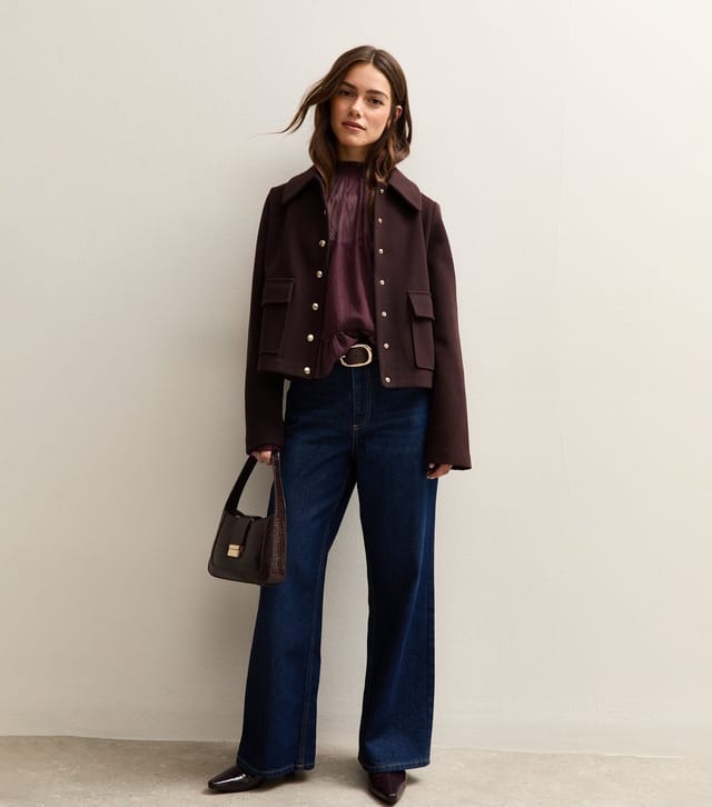 New Look Women's Petite Dark Burgundy Burnout Chiffon High Neck Blouse New Look - 3