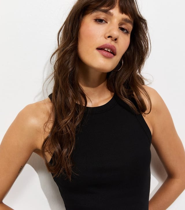 New Look Women's Tall Black Cotton Rich Ribbed Racer Vest New Look - 2