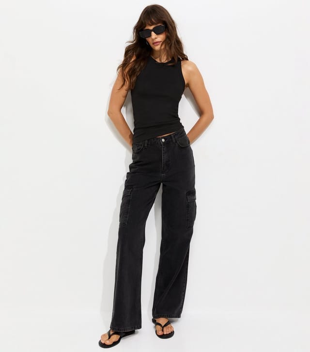 New Look Women's Tall Black Cotton Rich Ribbed Racer Vest New Look - 3
