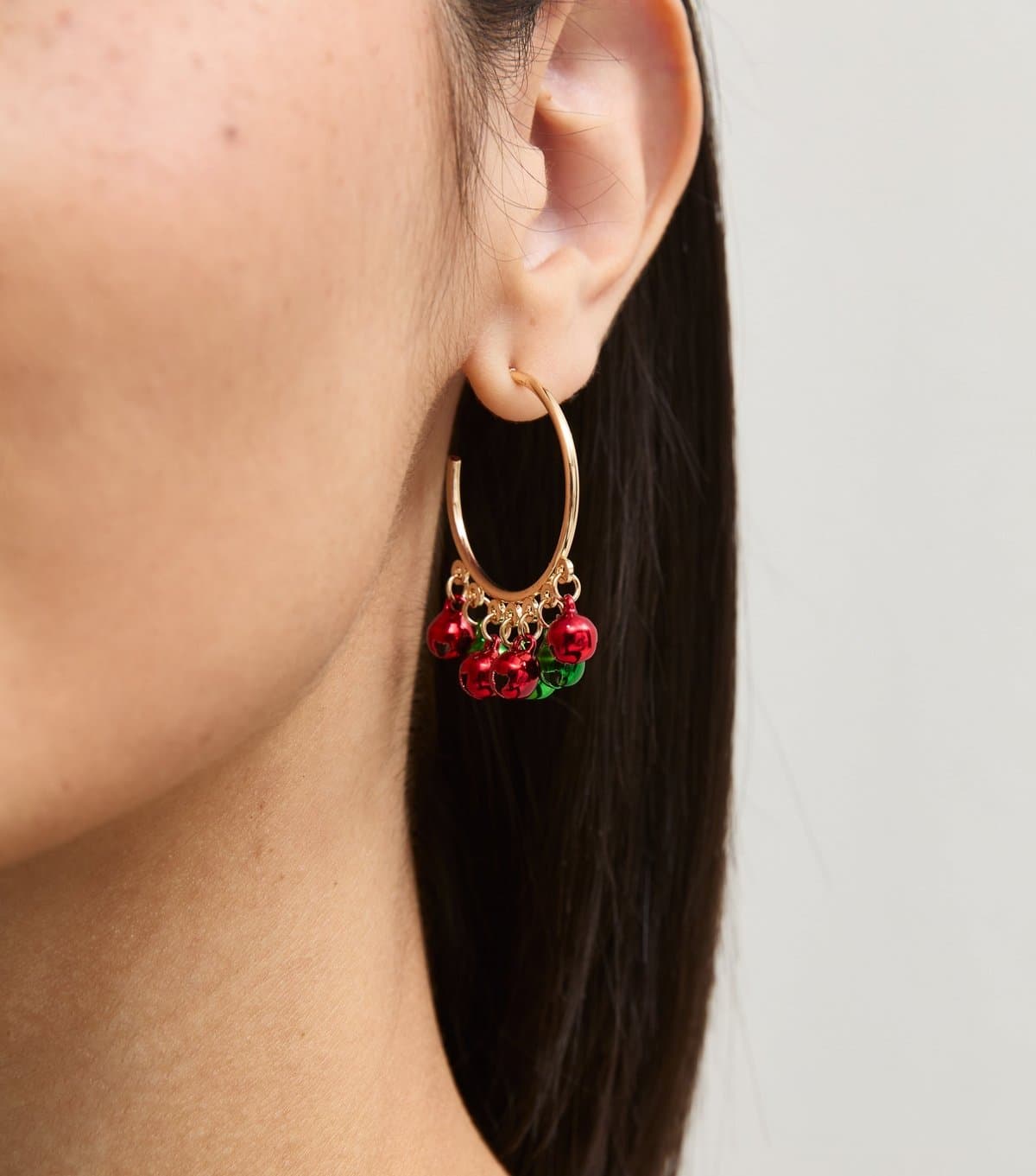 New Look Gold-Tone Christmas Jingle Ball Hoop Earrings New Look