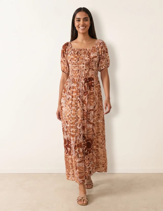 Blue Vanilla Tie Front Shirred Midi Dress - 2