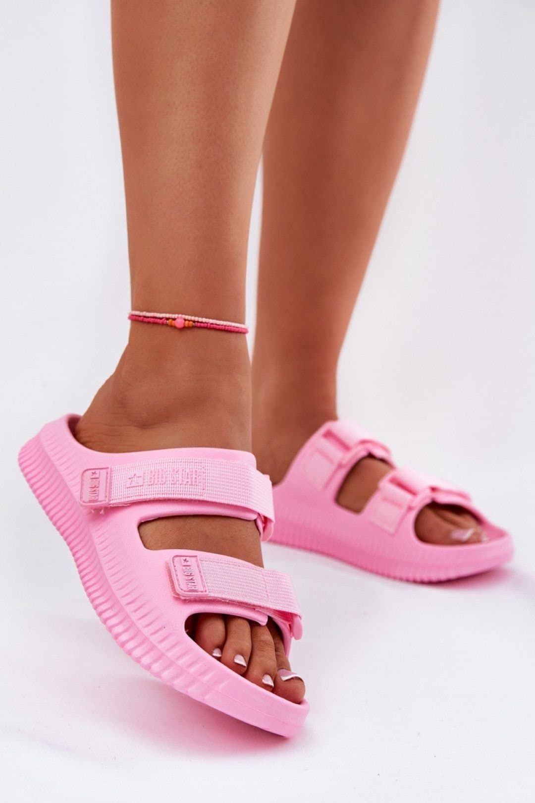 Love Lace Love Lace Women's Big Star Foam Flip Flops with Adjustable Velcro Straps in Pink