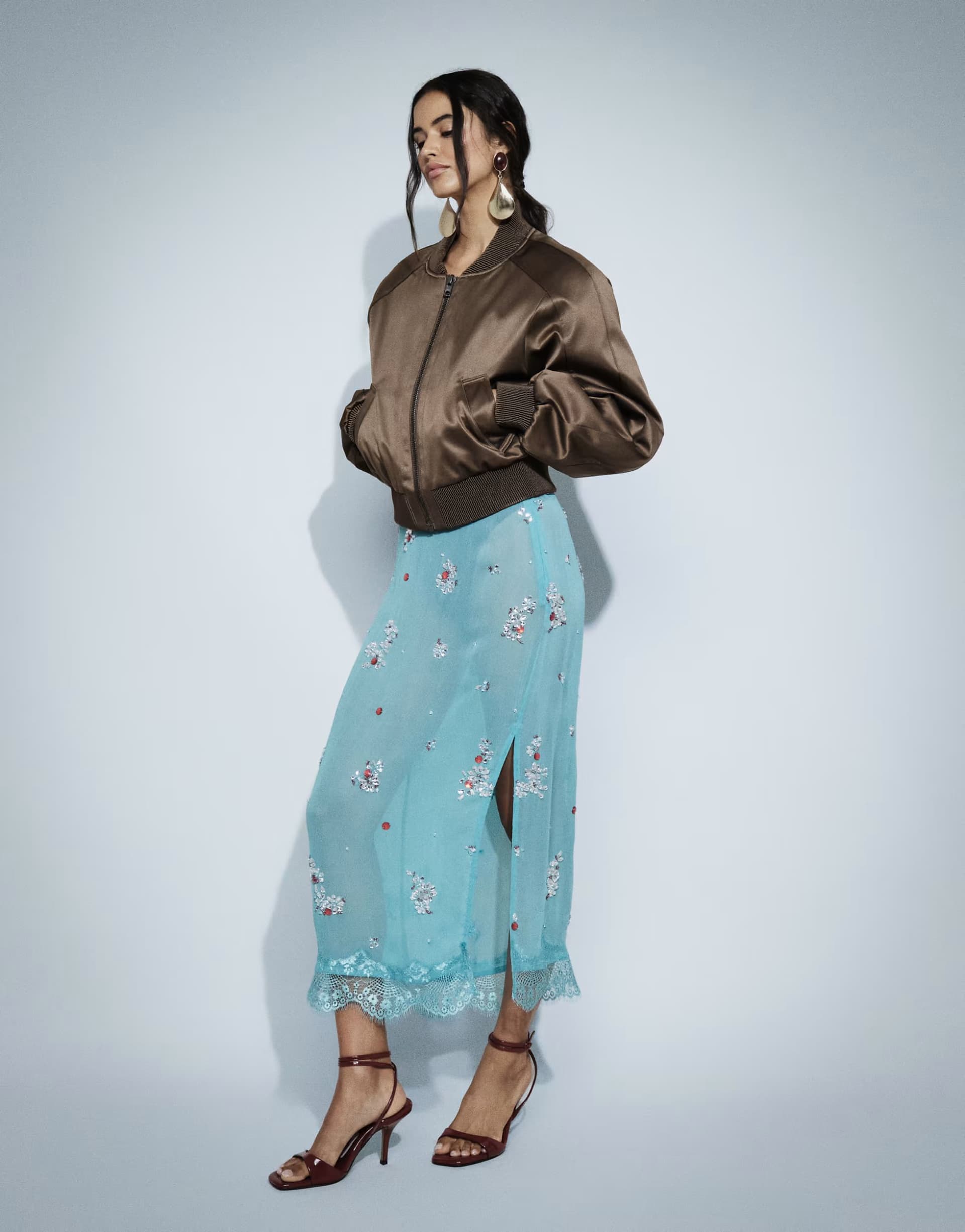 ASOS ASOS DESIGN embellished midi skirt with lace in blue