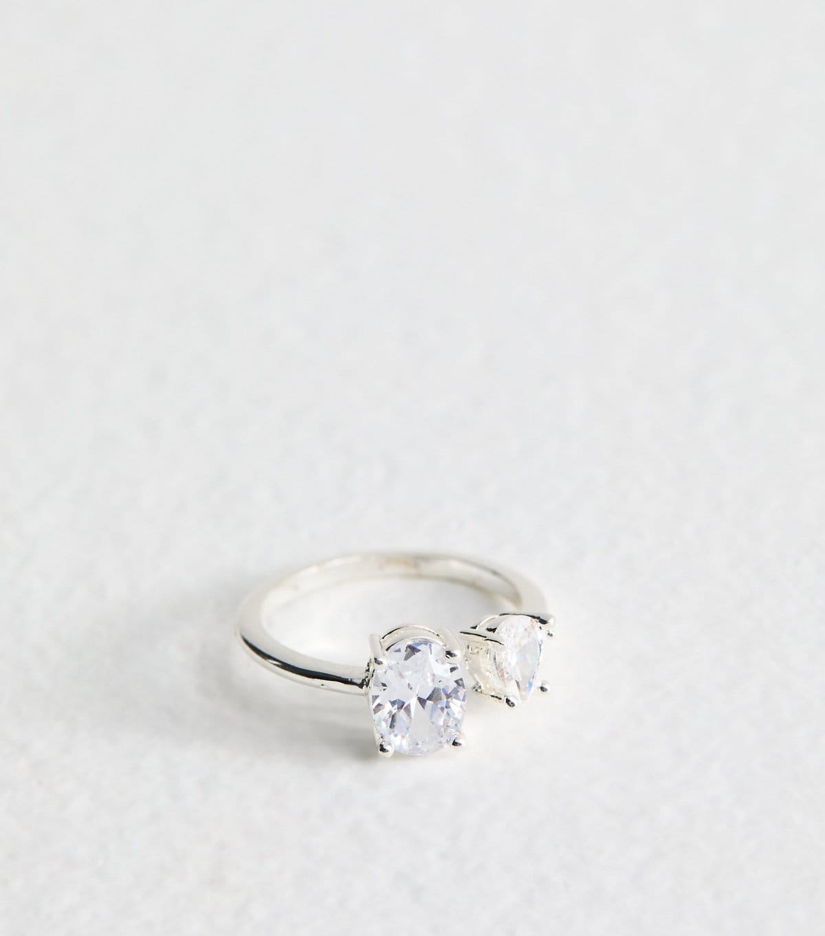 New Look Silver Tone Cubic Zirconia Double Charm Ring New Look - 1