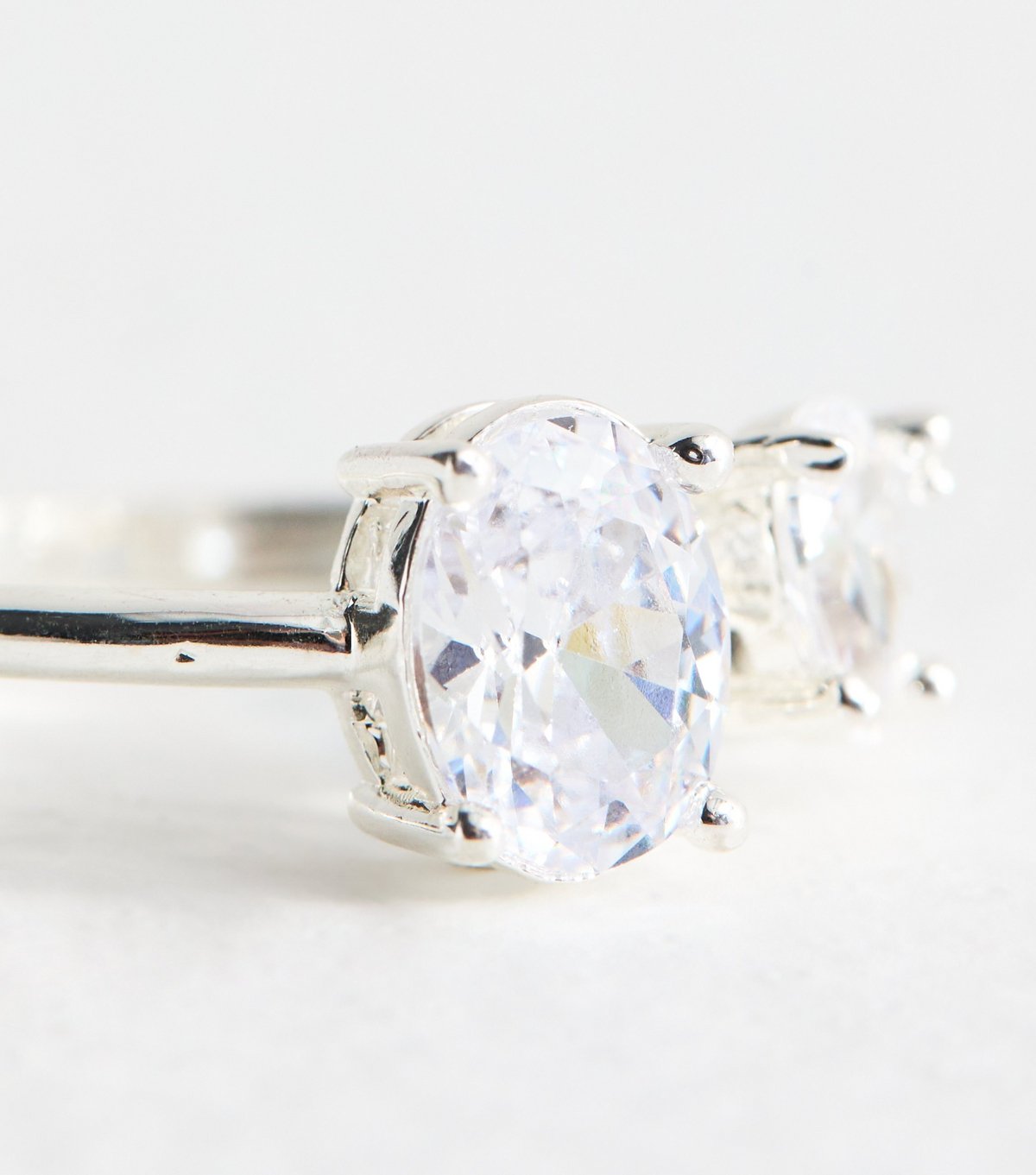 New Look Silver Tone Cubic Zirconia Double Charm Ring New Look - 2