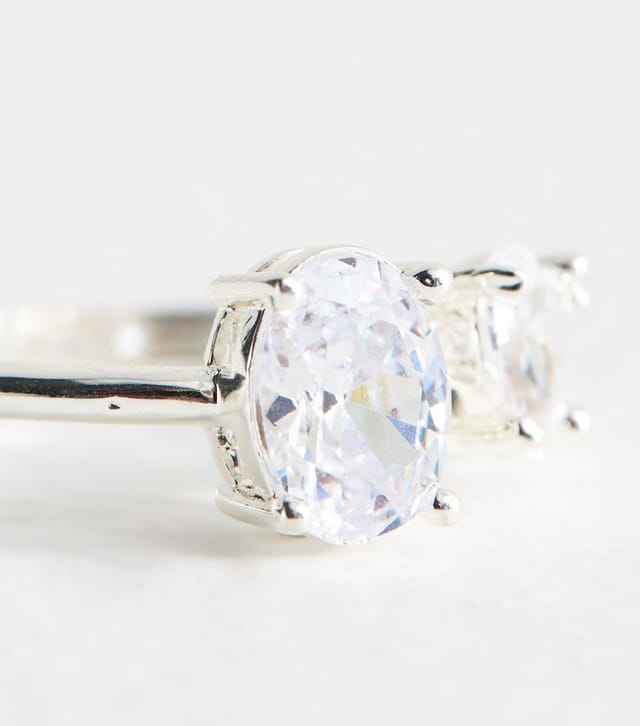 New Look Silver Tone Cubic Zirconia Double Charm Ring New Look - 2
