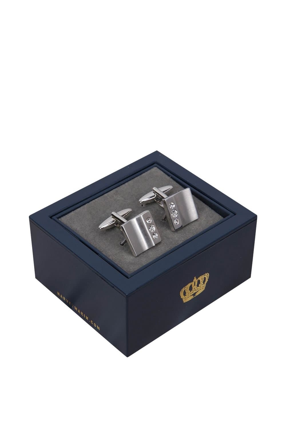 Harvey Makin Harvey Makin Men's Rhodium Plated Cufflinks Plain with Diamantes in Metallic Silver