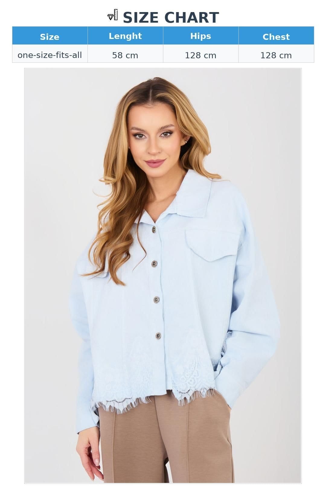 Love Lace Love Lace Women's Denim Jacket with Lace Hem Detail in Blue - 4
