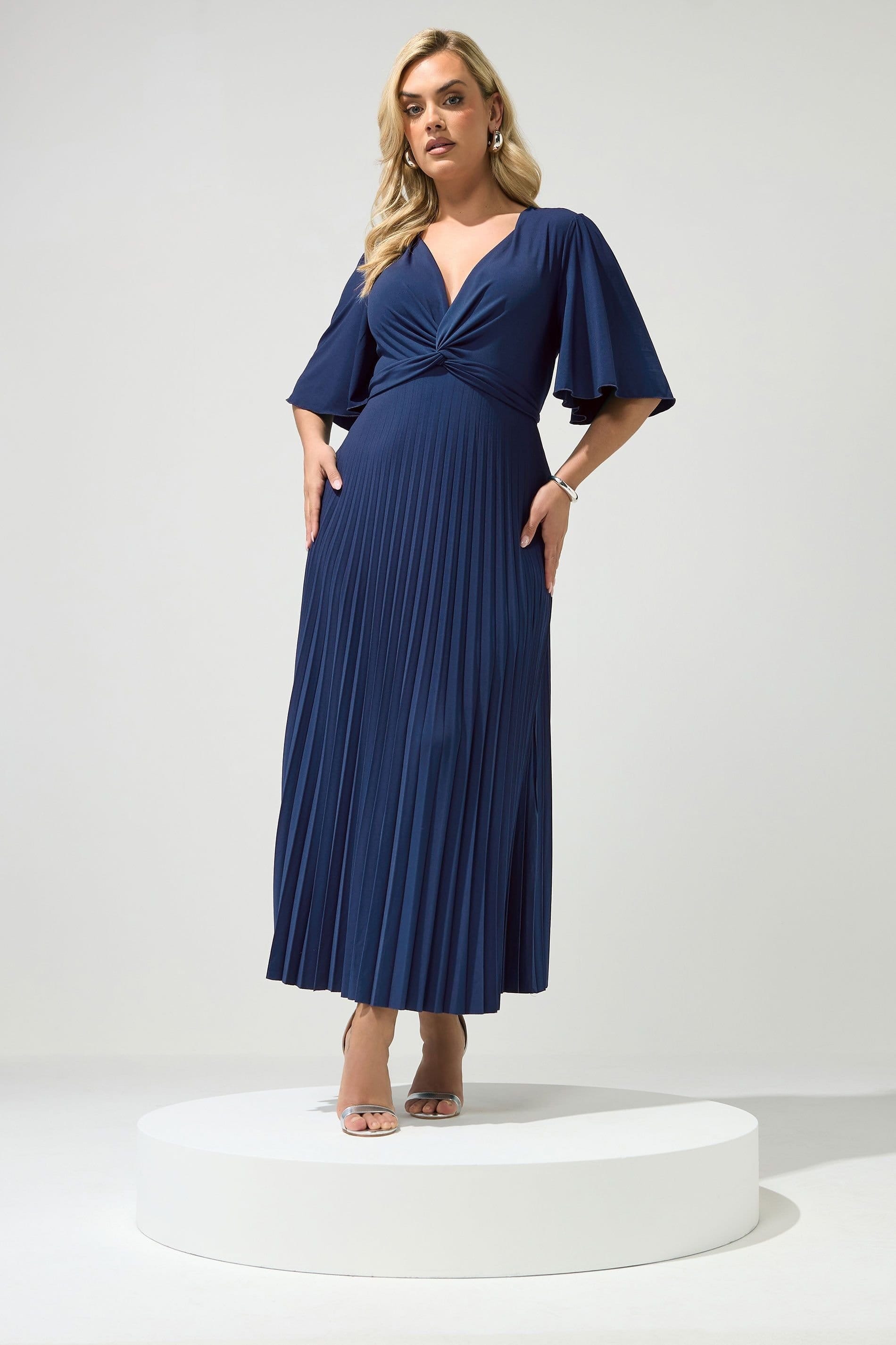 Yours Navy Knot Pleated Maxi Dress for Plus Size