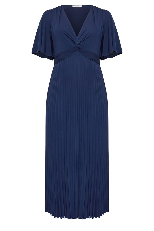 Yours Yours Women's Knot Pleated Maxi Dress in Dark Navy - 2