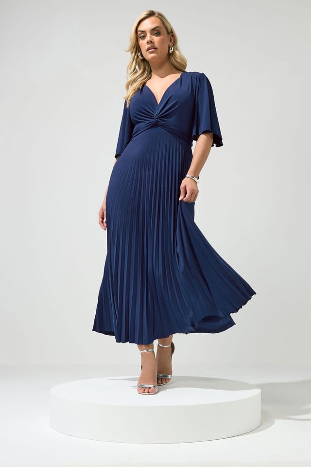 Yours Yours Women's Knot Pleated Maxi Dress in Dark Navy - 3