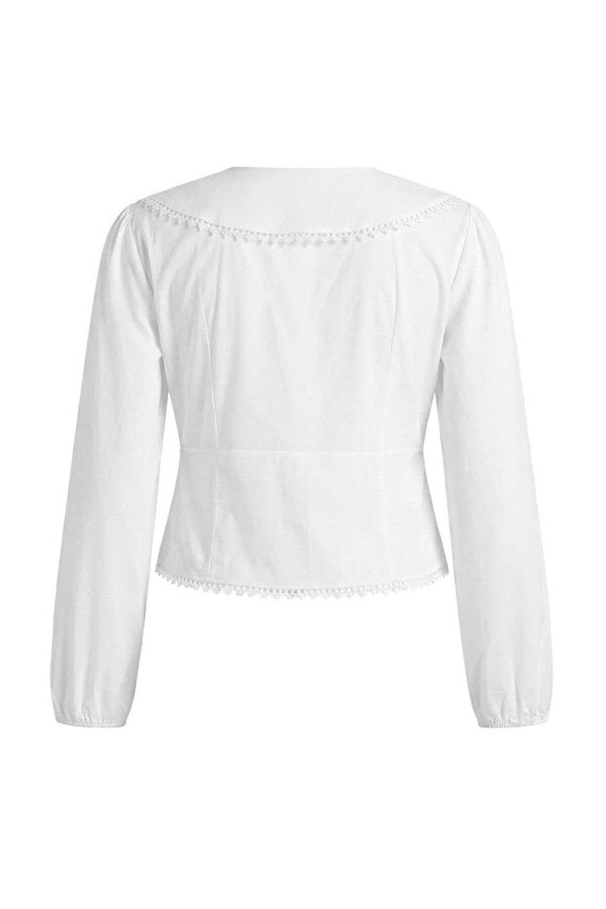 WOVCOR WOVCOR Women's Poplin Shirt with Decorative Collar Detail in White - 2