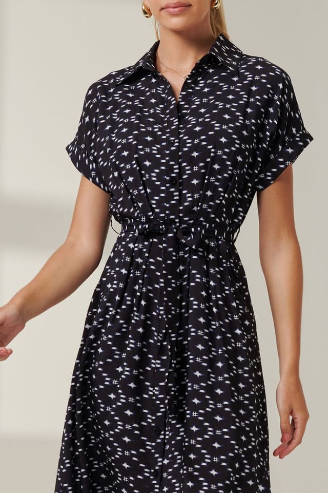Jolie Moi Jolie Moi Women's Drop Shoulder Shirt Maxi Dress in Black - 3