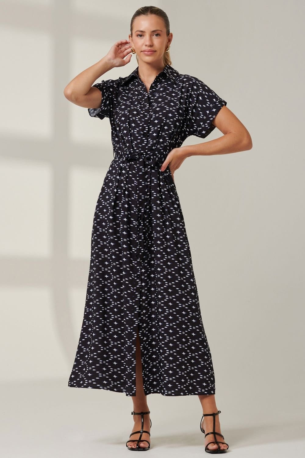 Jolie Moi Jolie Moi Women's Drop Shoulder Shirt Maxi Dress in Black - 4