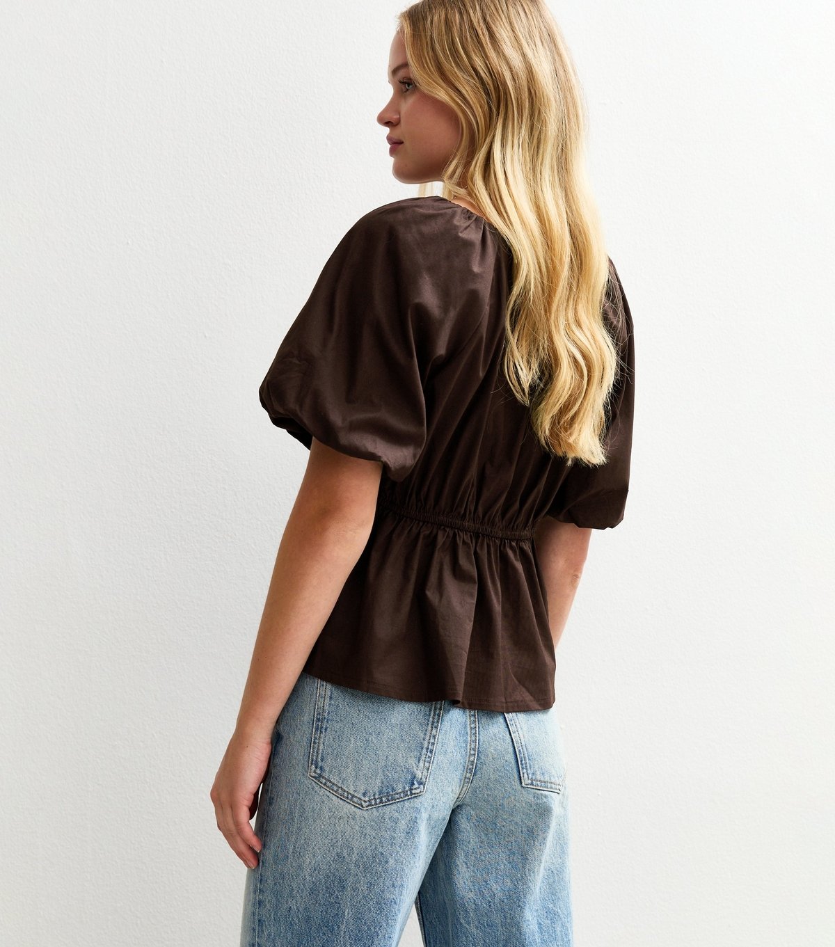 New Look Women's Dark Brown Poplin V-Neck Tea Top New Look - 4