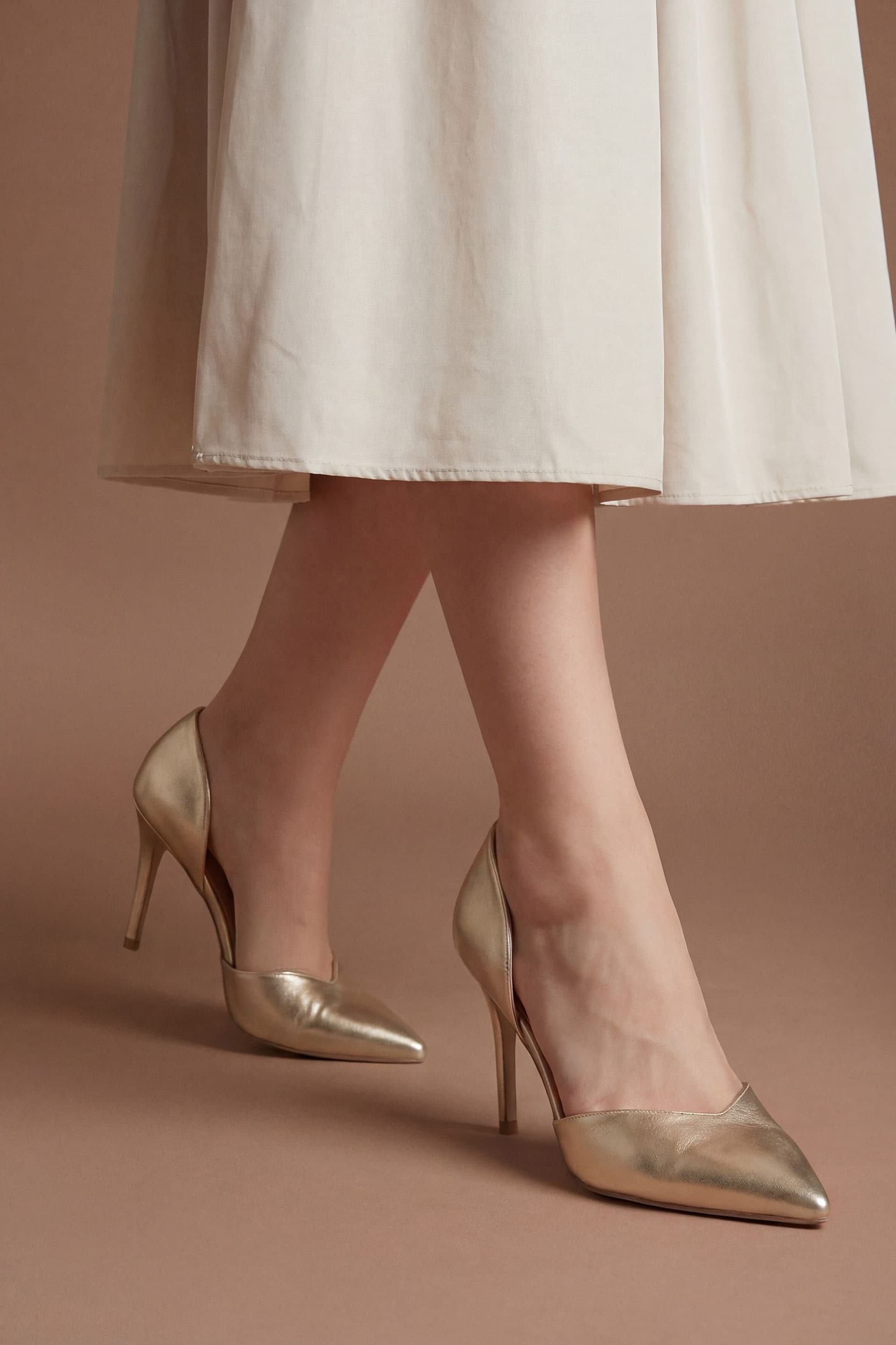 Coast Coast Gold Faux Metallic Leather Pointed Two Part High Stiletto