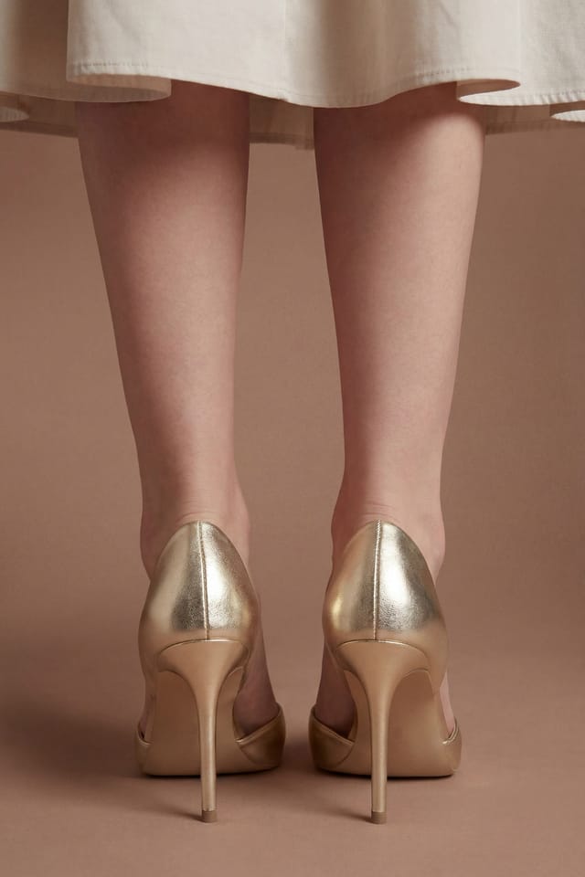 Coast Coast Women's Sinitta Faux Metallic Leather Pointed Two Part High Stiletto Heel Court Shoes in Gold - 2