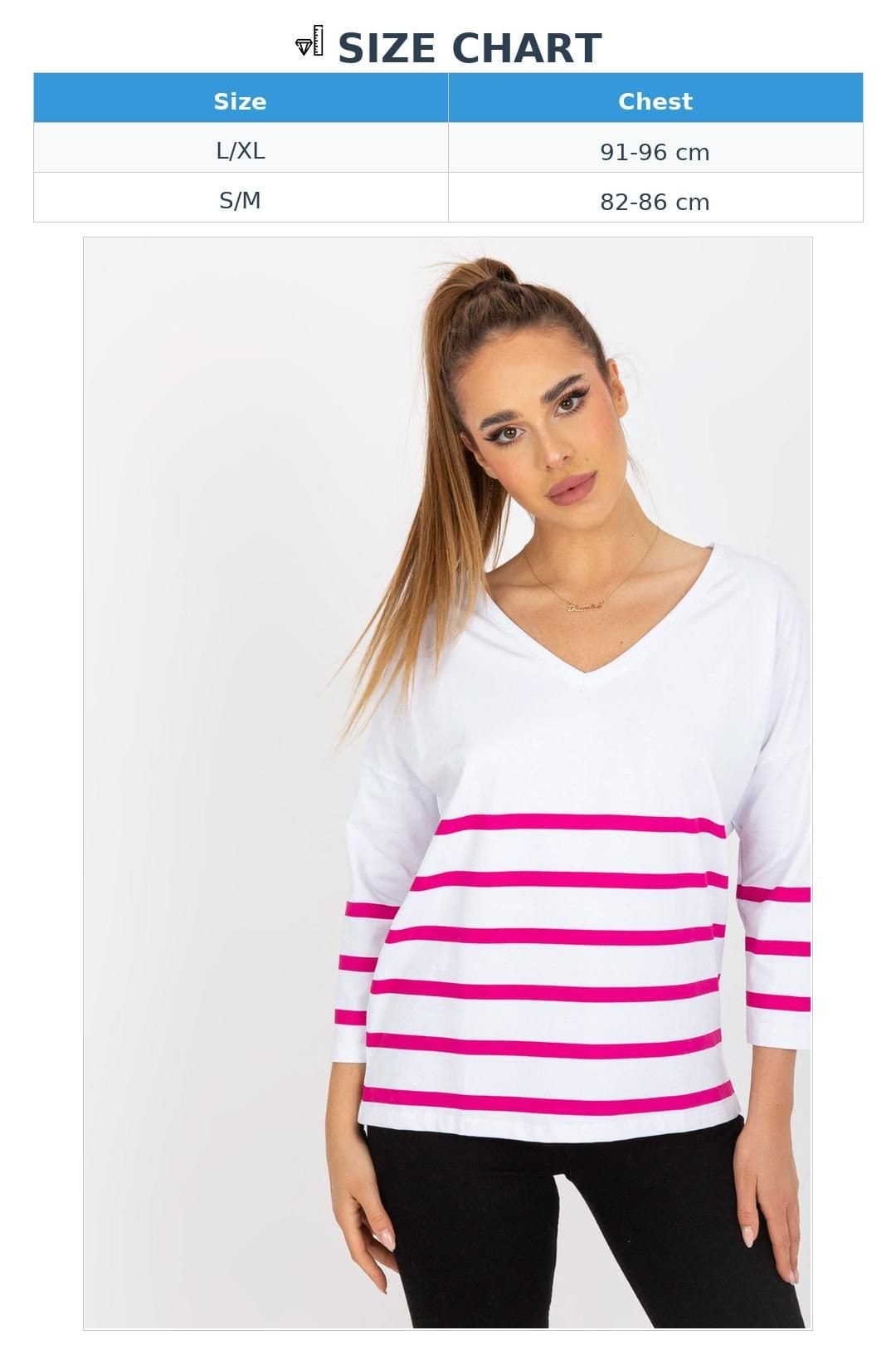 Love Lace Love Lace Women's Striped Heart Neck 3/4 Sleeve Blouse in White - 4