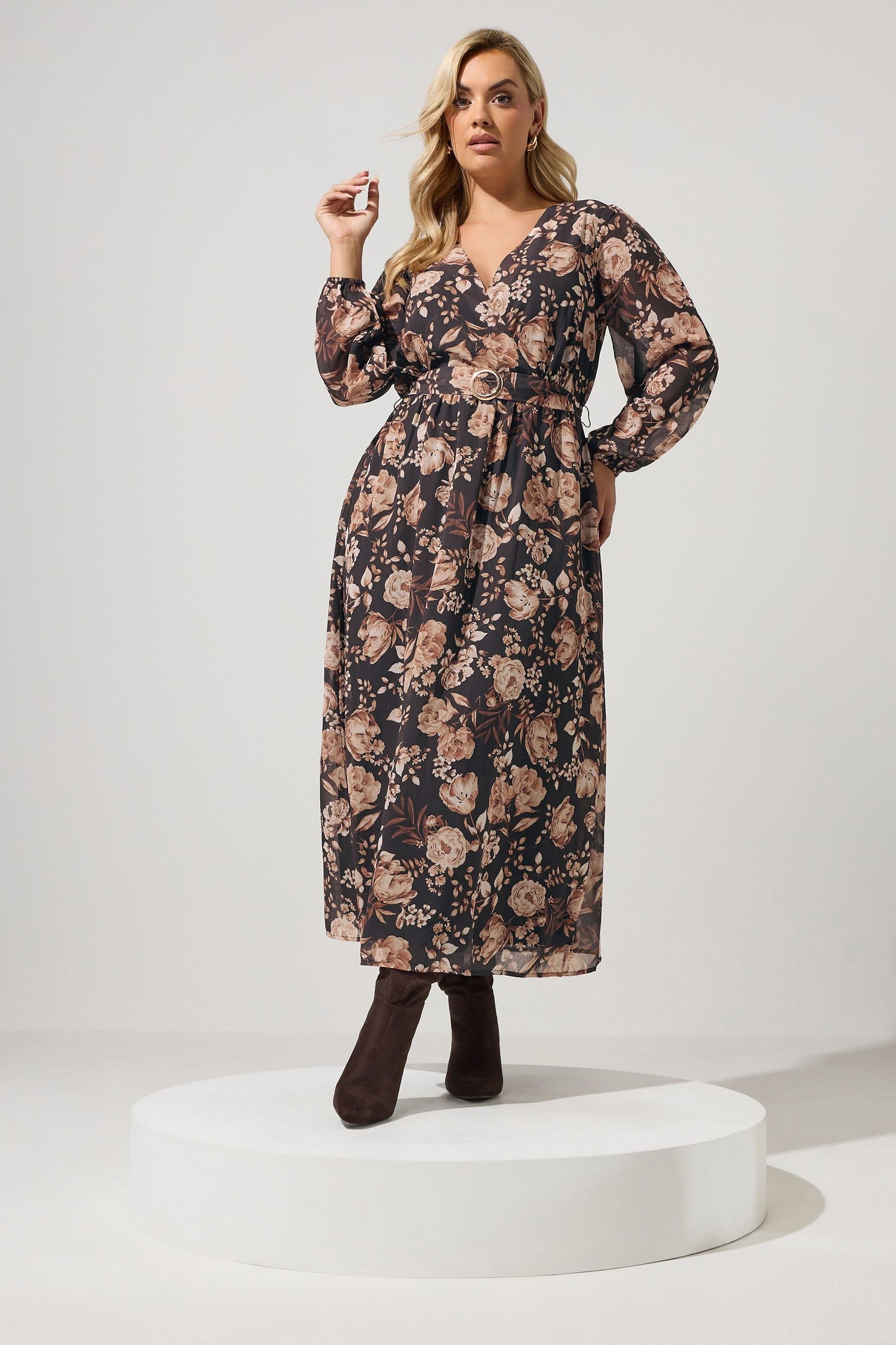Yours Yours Women's Floral Buckle Wrap Dress in Black