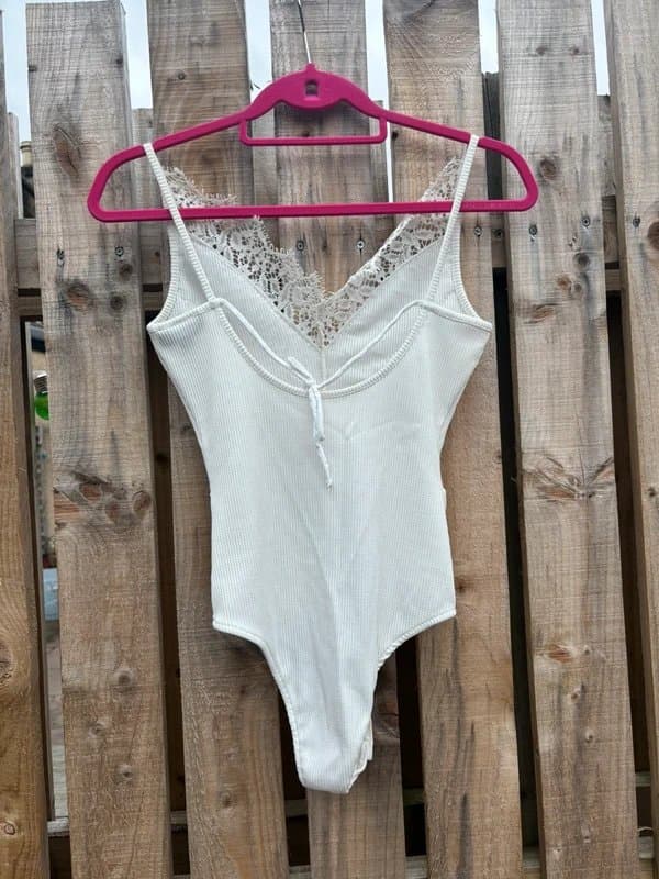 Topshop Lace White Bodysuit Size UK 8 Topshop